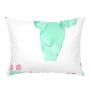 Jumbo XL  Watercolor Cactus || Prickly Pear Succulent Arizona Desert Plant Mint Green Jade Pink