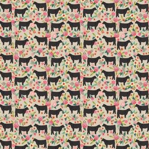 black angus (small scale) floral flowers farm animal fabric tan