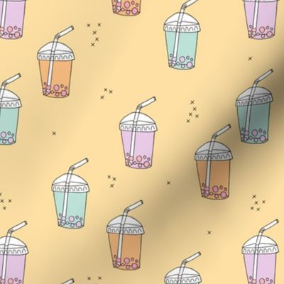 Bubble tea Japanese kawaii trend pastel cups to go yellow pink