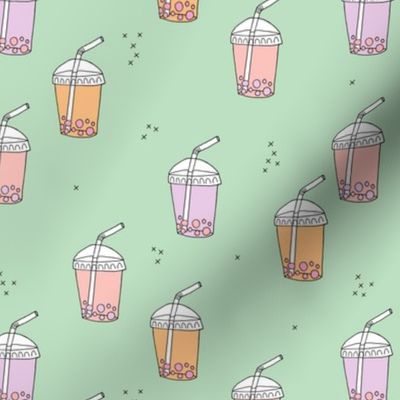 Bubble tea Japanese kawaii trend pastel cups to go peach mint