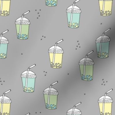 Bubble tea Japanese kawaii trend pastel cups to go gray blue