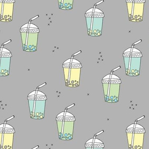 Bubble tea Japanese kawaii trend pastel cups to go gray blue