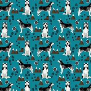 husky (small scale) hiking trail camping dog fabric blue