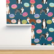 australian shepherds (small scale) donuts dog breed fabric navy