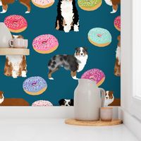 australian shepherds (small scale) donuts dog breed fabric navy