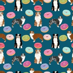 australian shepherds (small scale) donuts dog breed fabric navy