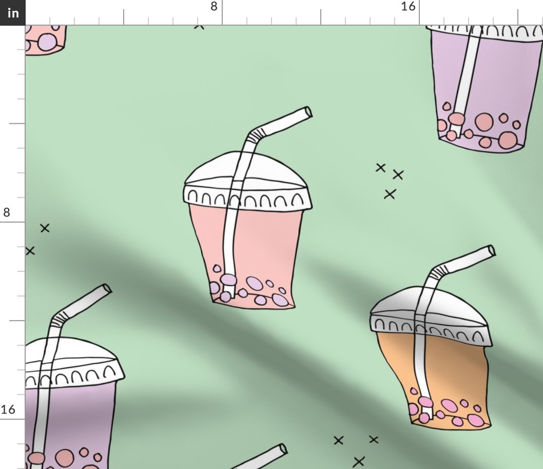 Bubble tea Japanese kawaii trend pastel cups to go peach mint jumbo