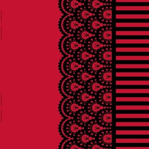 Skull and Crossbones Lace Border and Stripe - red and black - 1/2 inch stripe