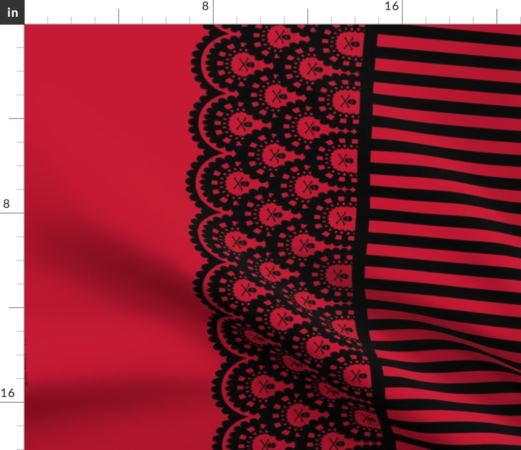 Skull and Crossbones Lace Border and Stripe - red and black - 1/2 inch stripe