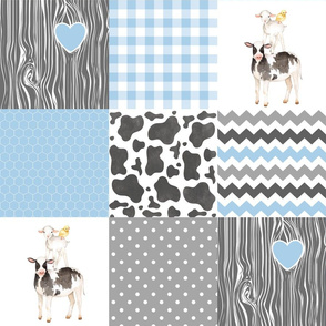 Farm//Love you till the cows come home - baby blue - Wholecloth Cheater Quilt