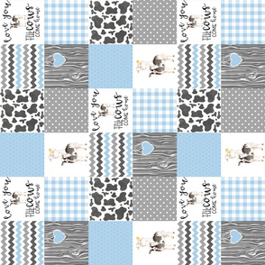 3 inch Farm//Love you till the cows come home baby blue - wholecloth cheater quilt - rotated