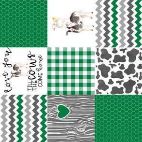 Farm//Love you till the cows come home - Green - Wholecloth Cheater Quilt - Rotated