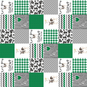 3 inch Farm//Love you till the cows come home - Green - Wholecloth Cheater Quilt - Rotated