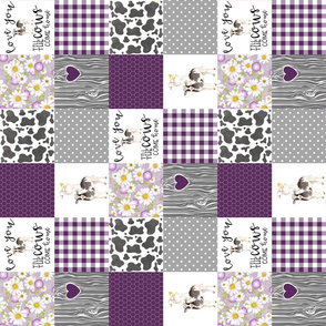 3 inch Farm//Love you till the cows come home - Plum - Wholecloth Cheater Quilt - rotated
