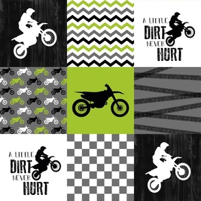 Motocross//A little Dirt Never Hurt - Lime - Wholecloth Cheater Quilt 