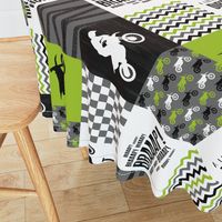 Motocross//A little Dirt Never Hurt - Lime - Wholecloth Cheater Quilt - Rotated