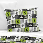 3 inch Motocross//A little Dirt Never Hurt - Lime - Wholecloth Cheater Quilt - Rotated