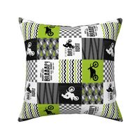 3 inch Motocross//A little Dirt Never Hurt - Lime - Wholecloth Cheater Quilt - Rotated