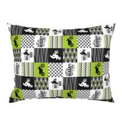 3 inch Motocross//A little Dirt Never Hurt - Lime - Wholecloth Cheater Quilt - Rotated