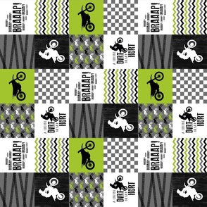 3 inch Motocross//A little Dirt Never Hurt - Lime - Wholecloth Cheater Quilt - Rotated
