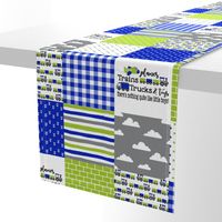 Planes, Trains, Trucks & Toys - Royal Blue/Lime - Wholecloth Cheater Quilt