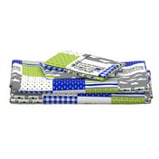 Planes, Trains, Trucks & Toys - Royal Blue/Lime - Wholecloth Cheater Quilt - Rotated