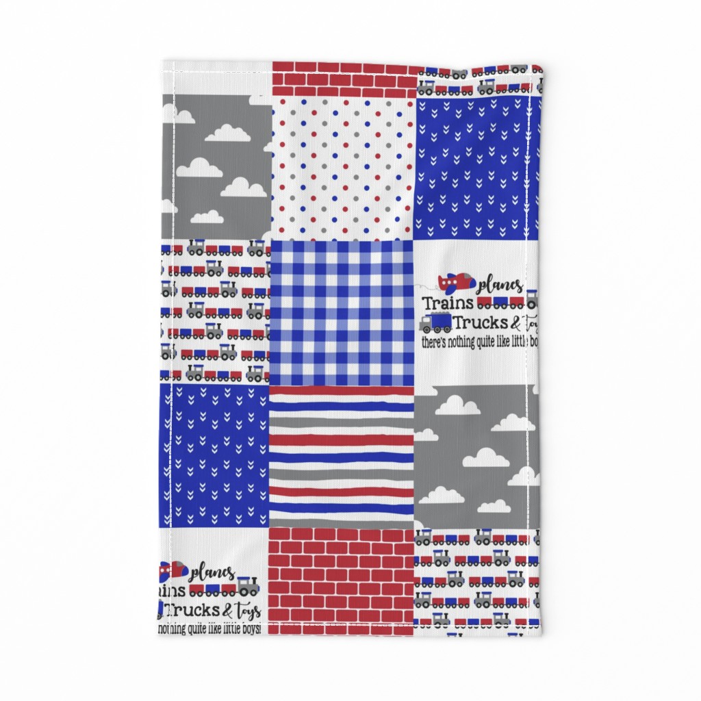 Planes, Trains, Trucks & Toys - Royal Blue/Red - Wholecloth Cheater Quilt