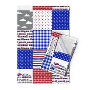 Planes, Trains, Trucks & Toys - Royal Blue/Red - Wholecloth Cheater Quilt