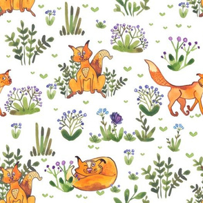 Watercolor cats in the grass
