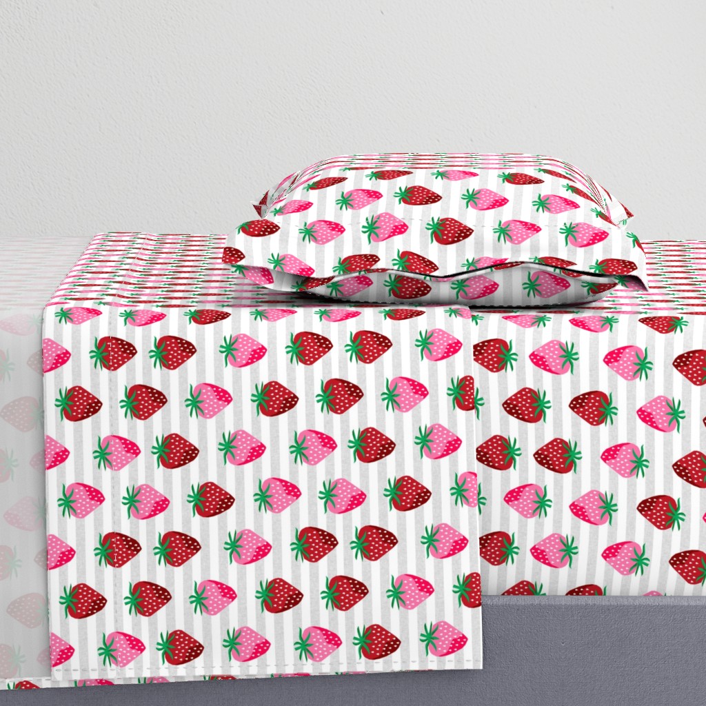 strawberry fruit summer food berry fabric stripes grey