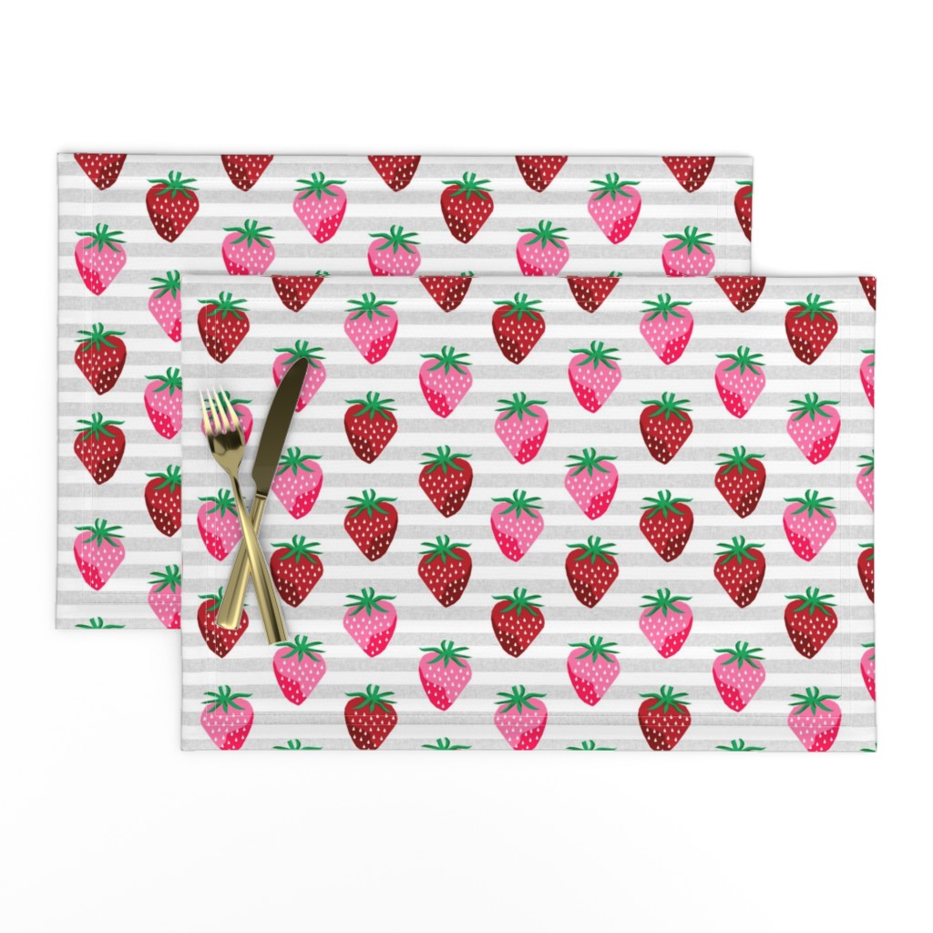 strawberry fruit summer food berry fabric stripes grey