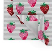 strawberry fruit summer food berry fabric stripes grey