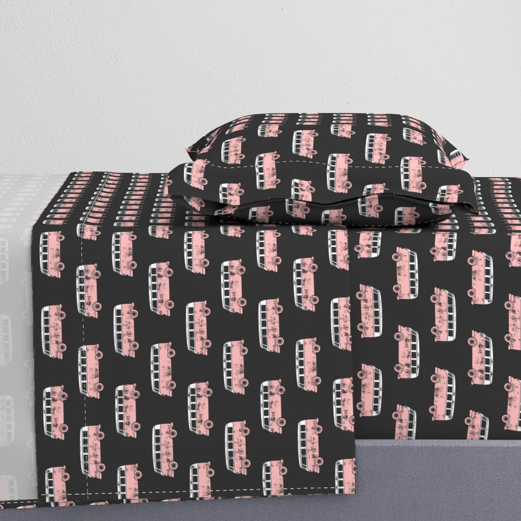 retro van - camping - surfing - pink on grey