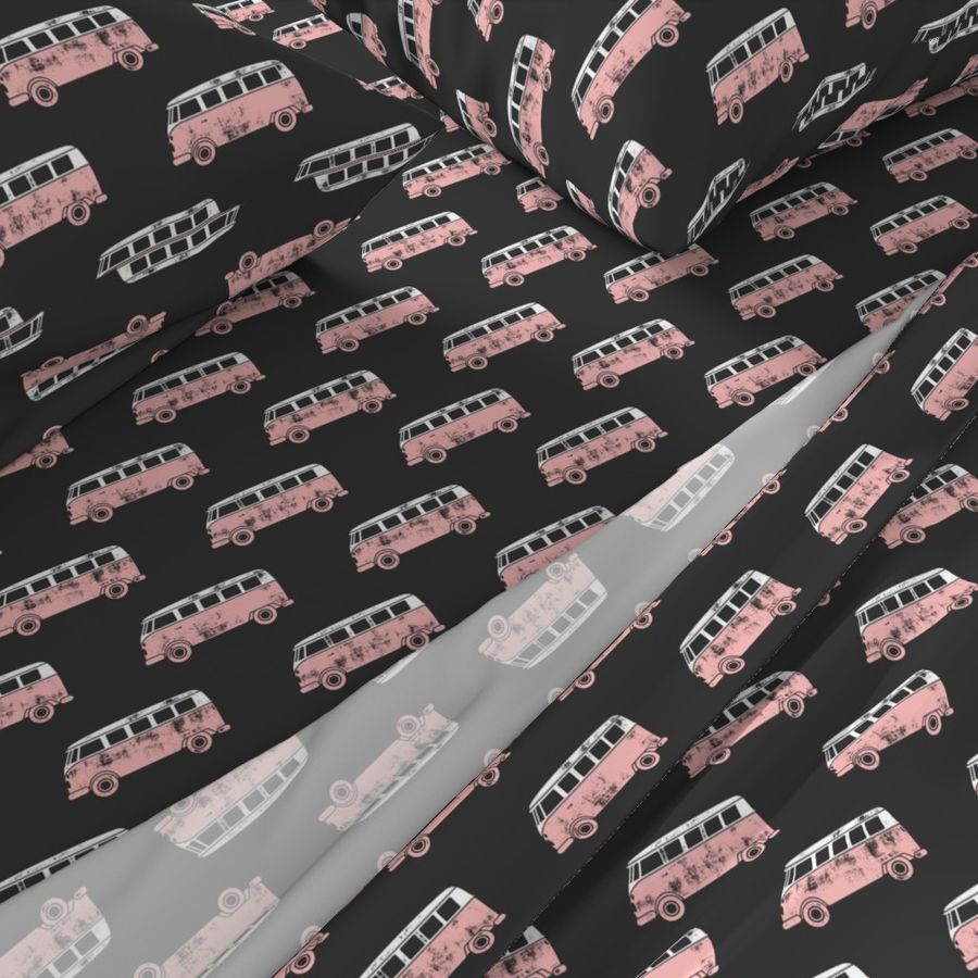 retro van - camping - surfing - pink on grey