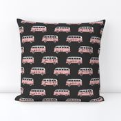 retro van - camping - surfing - pink on grey