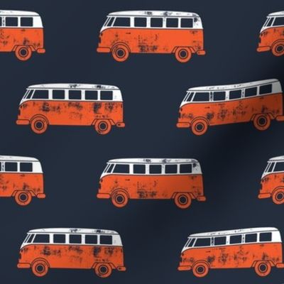 retro van - camping - surfing - red on blue