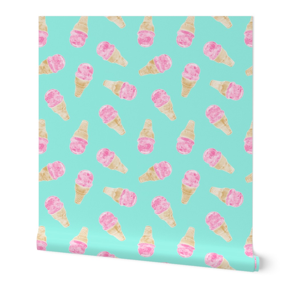 watercolor ice-cream cones on teal