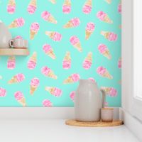 watercolor ice-cream cones on teal