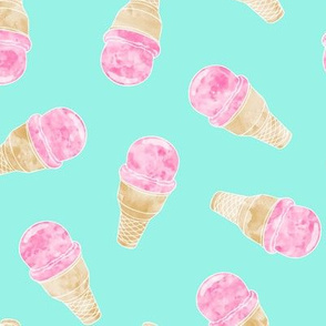 watercolor ice-cream cones on teal