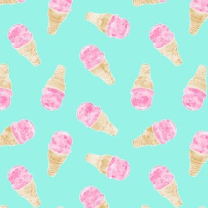 (small scale) watercolor ice-cream cones on teal