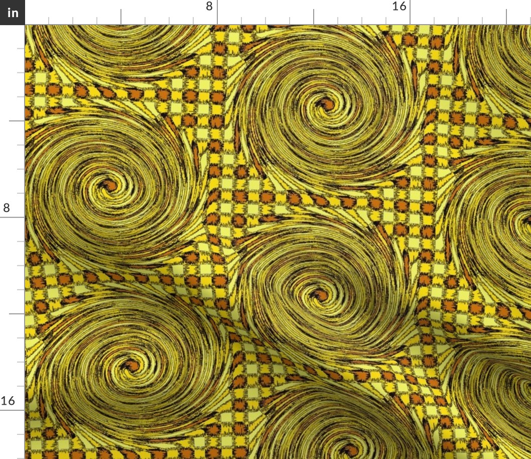 HCF32 -Large -  Hurricane on a Checkered Field of Yellow and Golden Tan