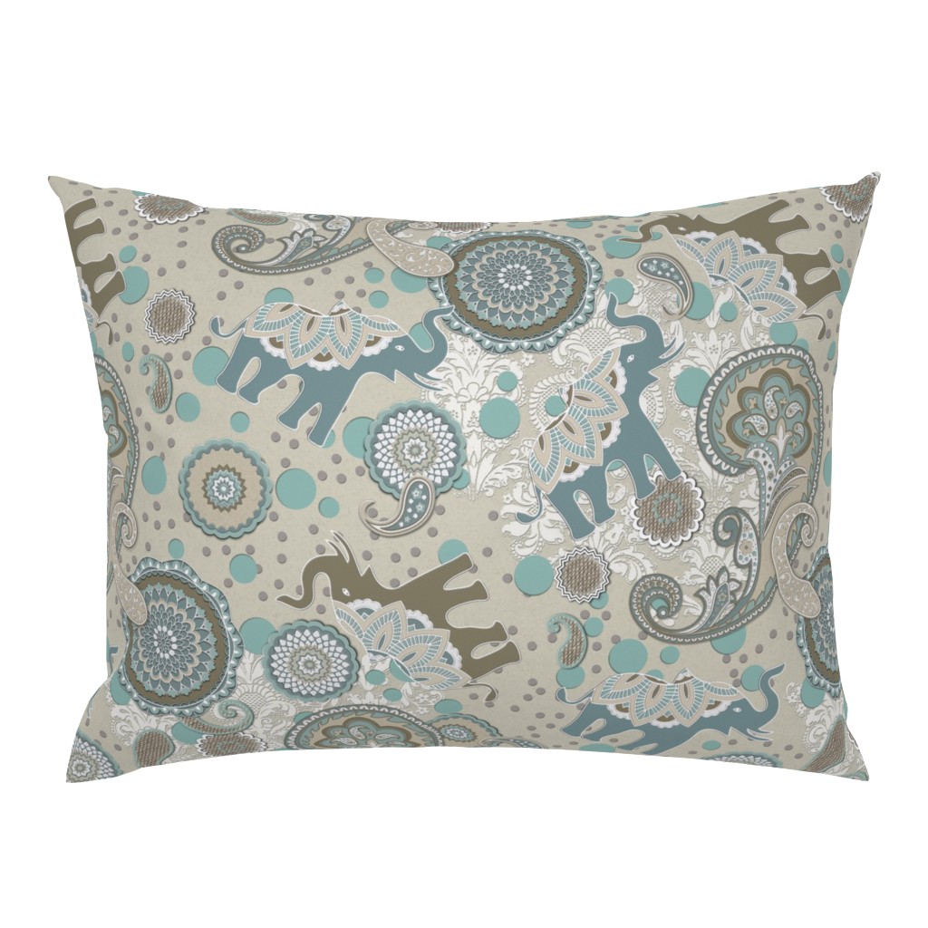 Paisley Elephant Mandala duck egg beige