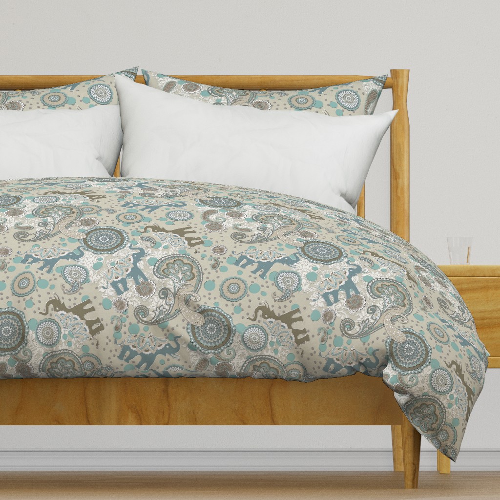 Paisley Elephant Mandala duck egg beige