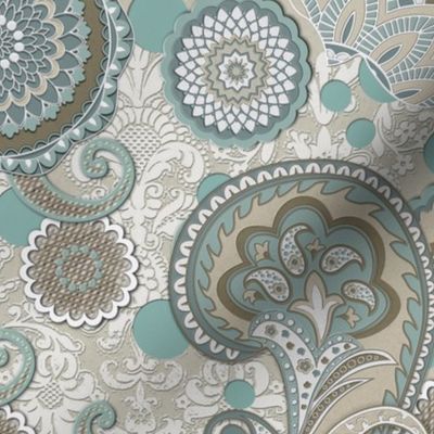 Paisley Elephant Mandala duck egg beige