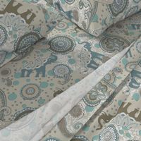 Paisley Elephant Mandala duck egg beige