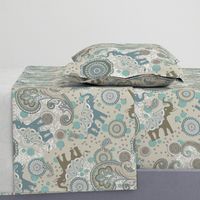 Paisley Elephant Mandala duck egg beige