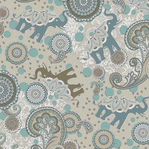 Paisley Elephant Mandala duck egg beige