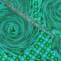 HCF16 - Large - Hurricane on a Checkered Field of Kelly Green and Cyan Blue