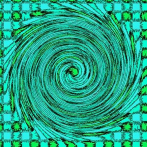 HCF16 - Large - Hurricane on a Checkered Field of Kelly Green and Cyan Blue