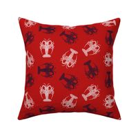 Spiny Lobsters Navy and White on Red